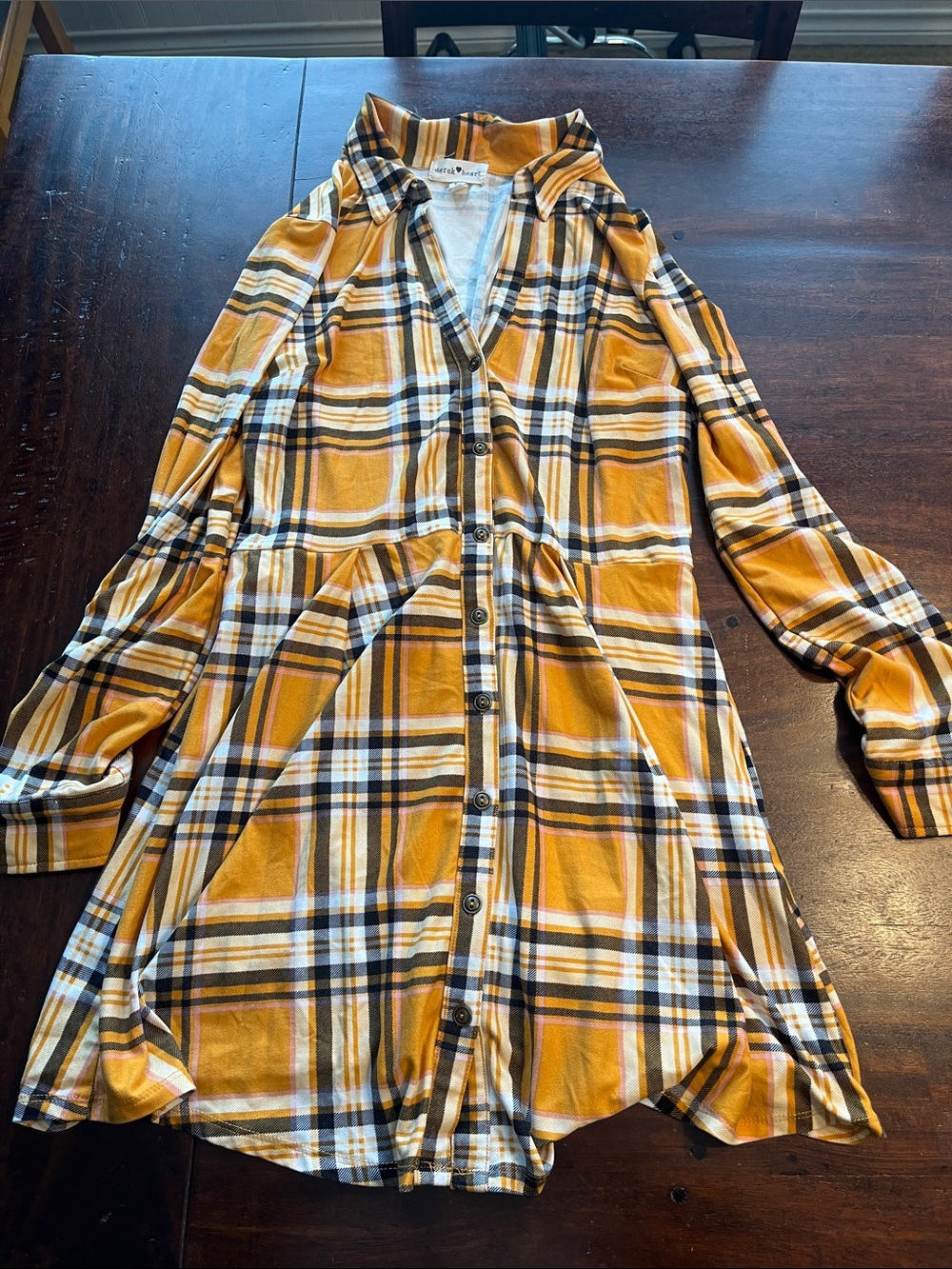 Derek Heart Mustard Yellow Plaid Button-Front Shirt Dress